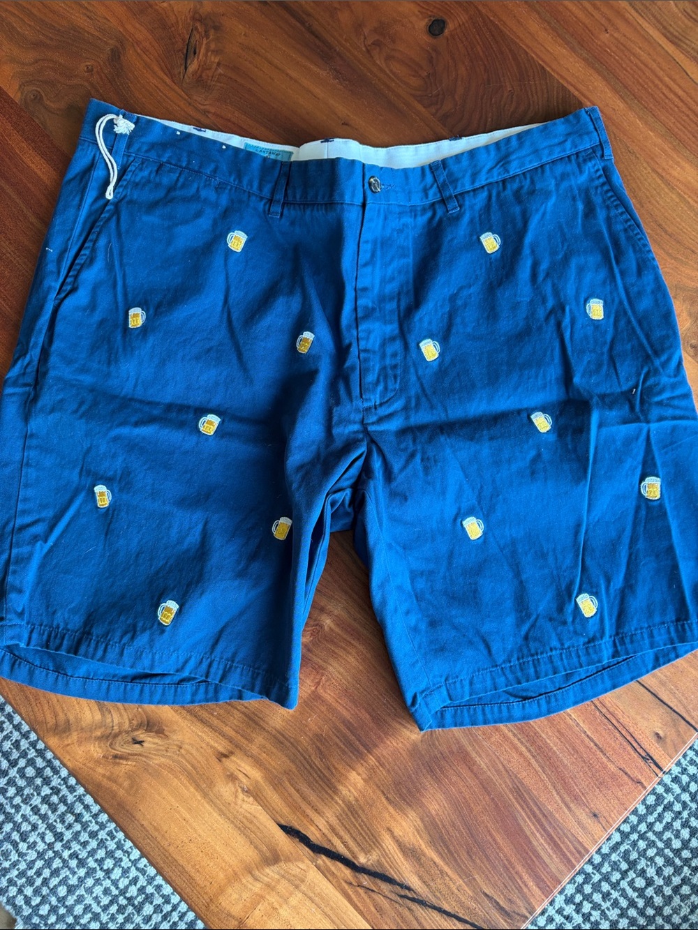 Castaway Royal Blue Shorts with Yellow Beer Mug Embroidery